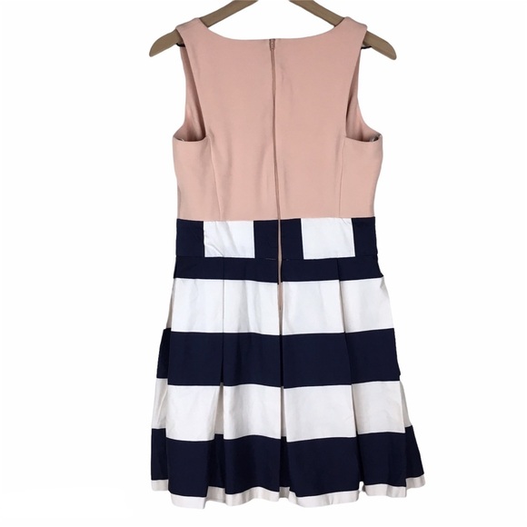 ASOS Skater Dress Stripe Fit Flare Skirt Colorblock Wedding Guest Attire Size 8 - Picture 4 of 13